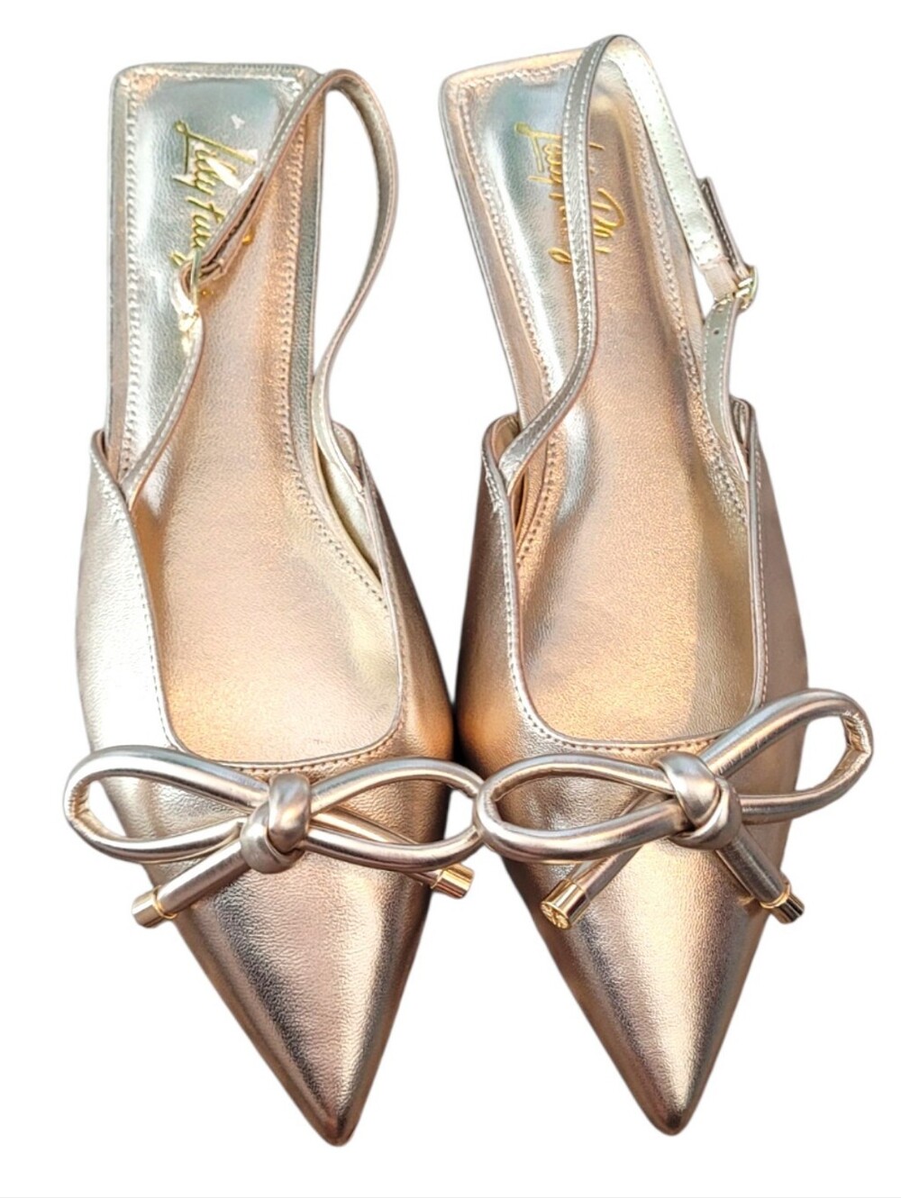 Lily Pulitzer Brit Metallic Rose Gold Pointed Slingback Flats Size 8